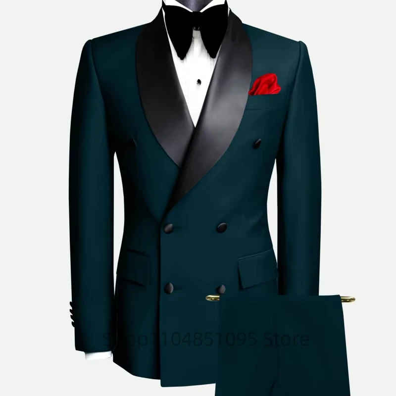 Elegant 2 Piece Wedding Men Suits Slim Fit Shawl Lapel Double Breasted Blazer Pants Formal Business Groom Tuxedos Men Clothes