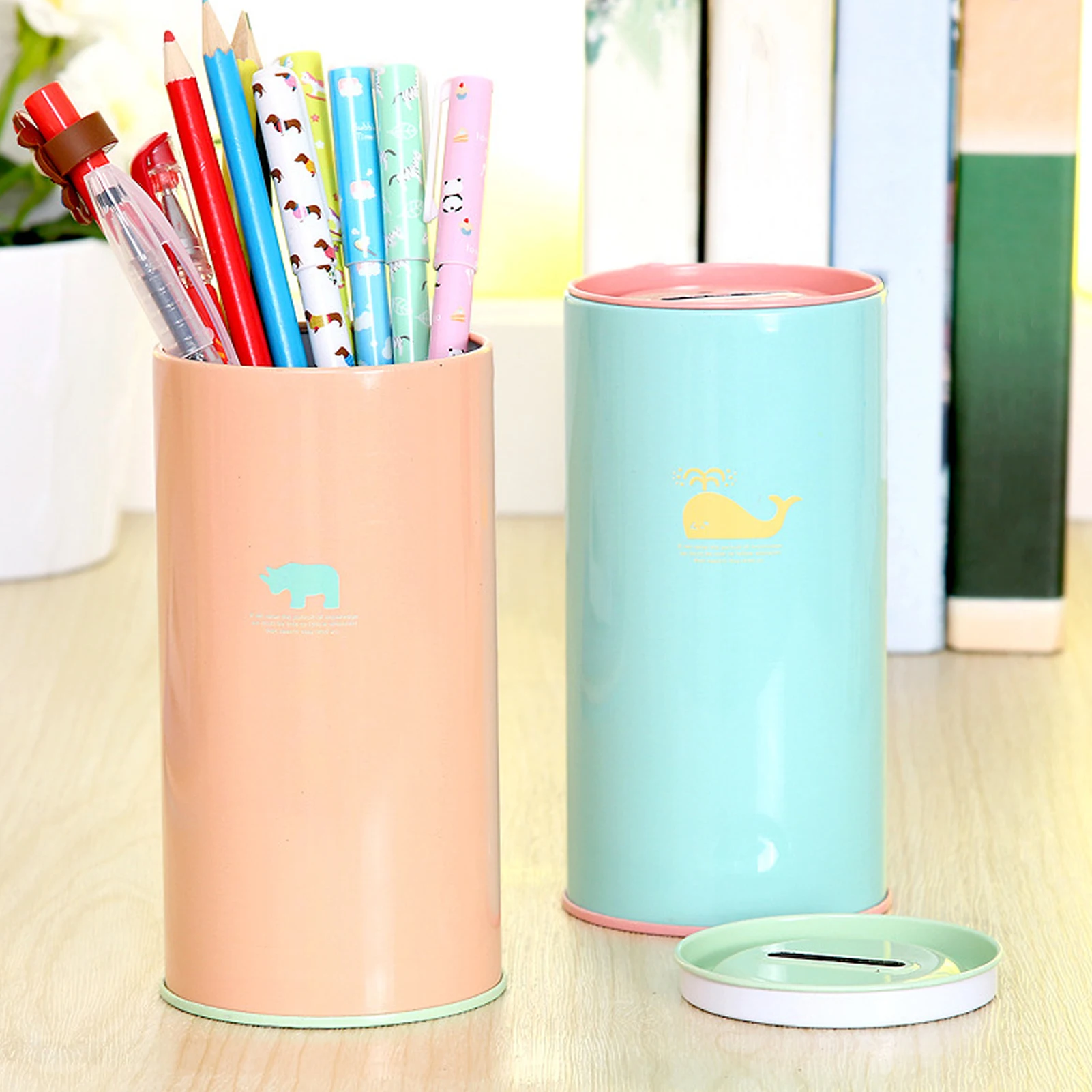 1Pc Cute Animal Print Piggy Bank Creative Gift Saving Bank Money Box Tin Metal Coin Cartoon Zoo Piggy Kids Room Home Decor