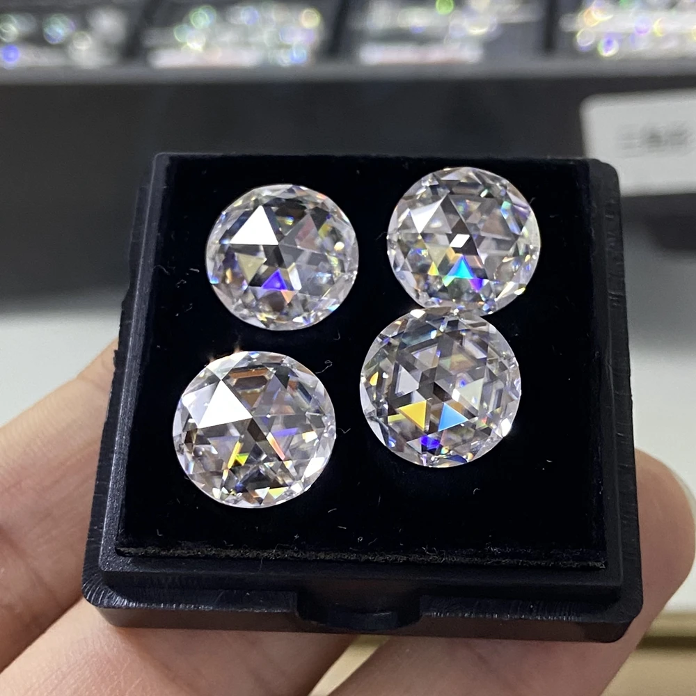 12mm Round Flatback Rose Cut White D VVS1 Lab Grown Moissanite Diamond Gemstones