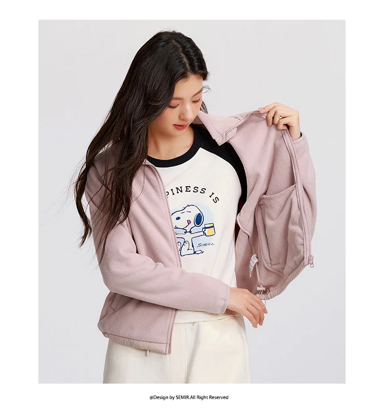 Coat Women Antistatic Polar Fleece Loose New Winter Stand-Up Collar Raglan Sleeve Jacket