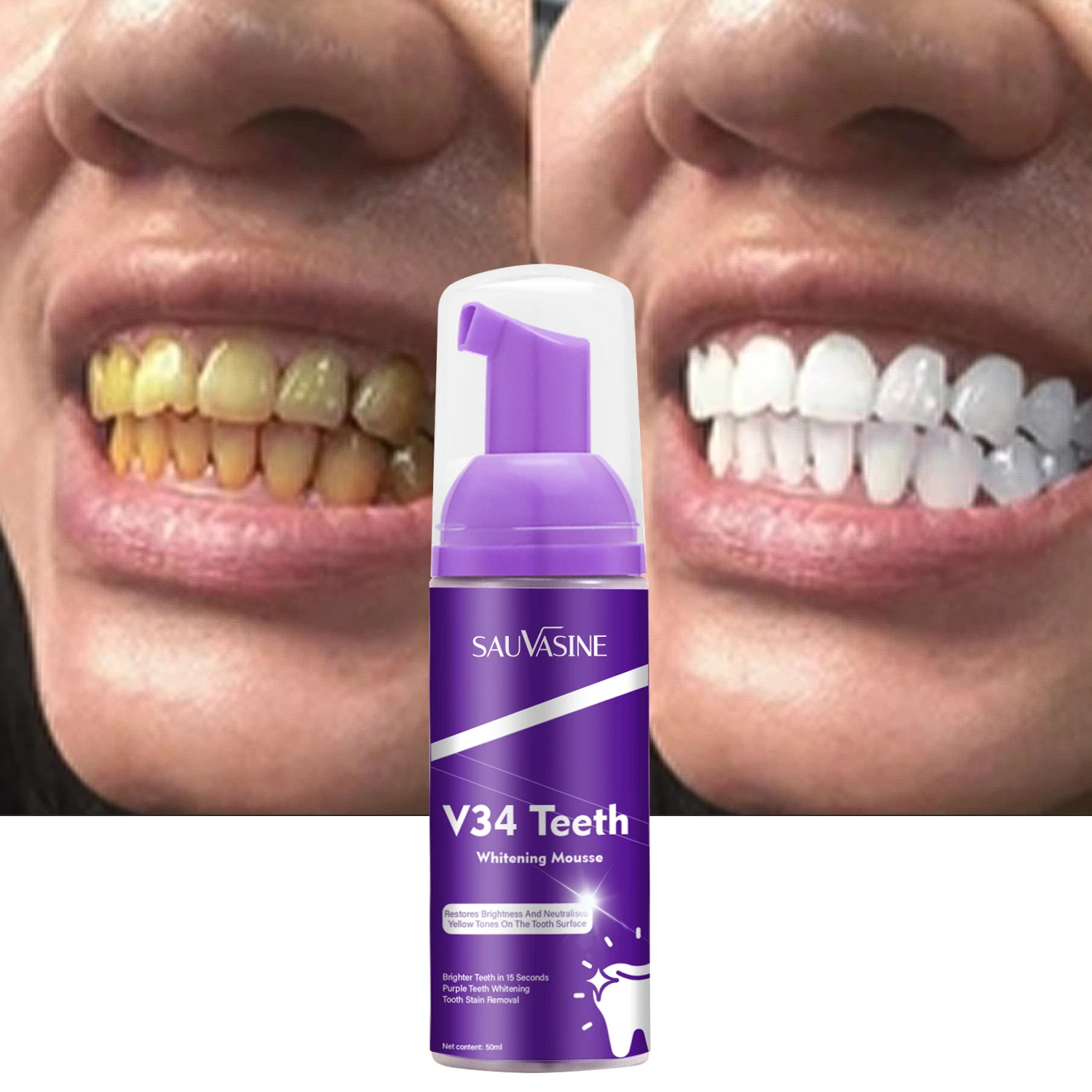 

50ml Teeth Whitening Mousse Deep Cleaning Cigarette Stains Repair Bright Neutralizes Yellow Tones Dental Plaque Fresh Breath