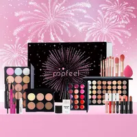 Kit de maquillage coffret cadeau beauté fard à paupières Palette Eyeliner rouge à lèvres Mascara brosse maquillage ensemble complet pour femmes femme débutante étudiant 5