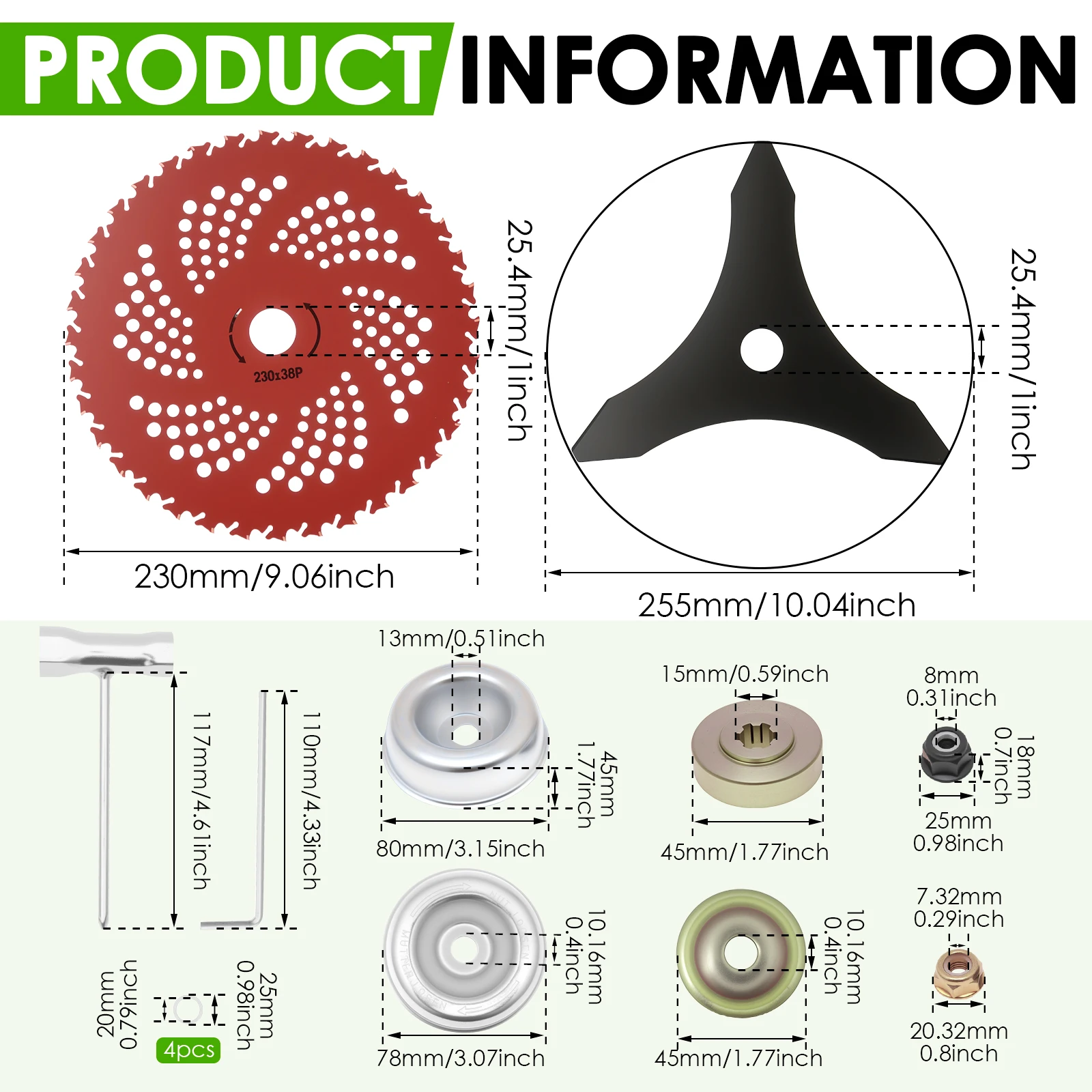 Brush Cutter Blades Kit Manganese Steel Power Teeth Weed Wacker Replacement Blades Lawn Trimmer Blade for Gardening Weeds Grass