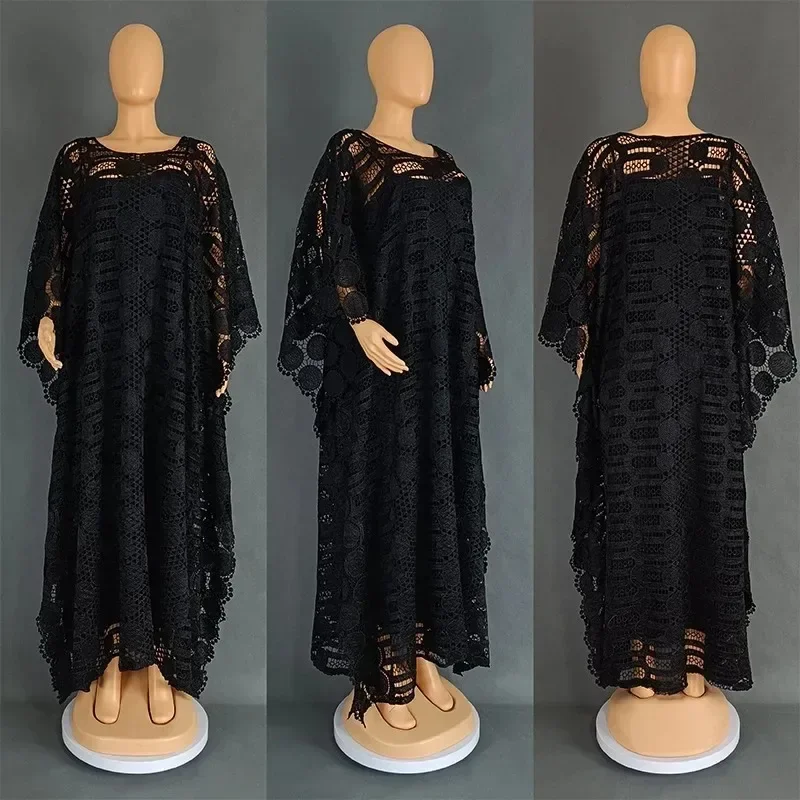 

2024 African Dresses for Women Traditional Dashiki Fashion Lace Boubou Plus Size Wedding Party Gown Muslim Kaftan Maxi Dress
