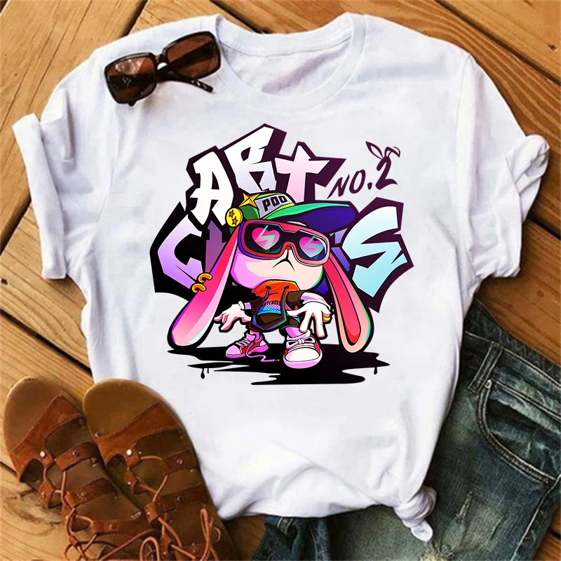 

2023 Summer New Men's and Women's High-Quality Cotton T-Shirt Rabbit Print Women's Basic Luxury Brand Short-Sleeved Casual Top
