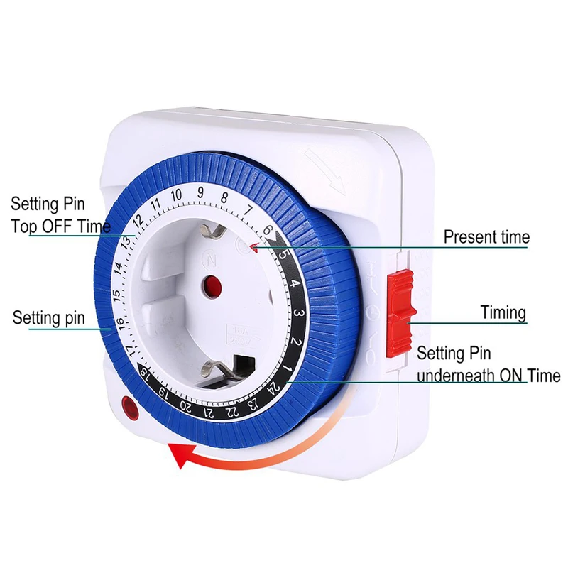 EU 24 Hours Timer Switch Timer Plug in Mechanical Grounded Programmable Smart Countdown loop Switch Socket Indoor Auto Power off 5
