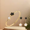Stainless steel 7 color five-leaf grass bracelet Earring Jewelry Set High quality women's classic everyday party jewelry Clover 1
