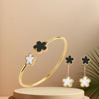 Stainless steel 7 color five-leaf grass bracelet Earring Jewelry Set High quality women's classic everyday party jewelry Clover 1