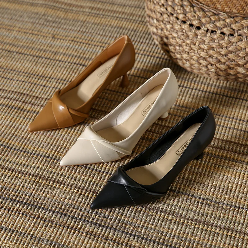

2023 New Soft Pointed Single Shoe 6CM Thin Heel Women's Leather Shoe