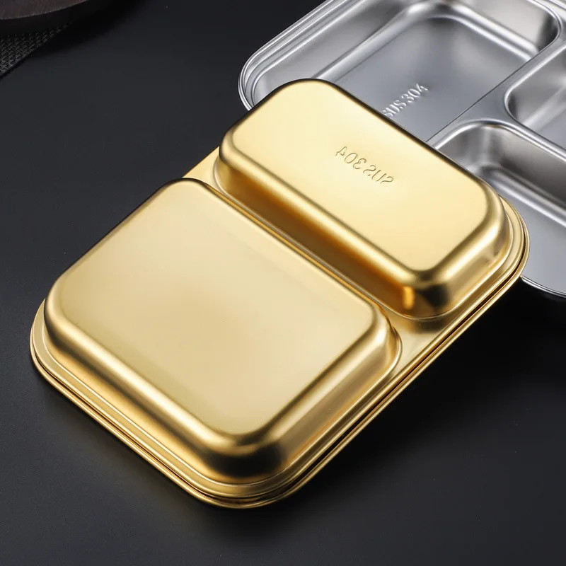304 Stainless Steel Divided Tray Multiple Size Dinner Plates for Food Restaurant Hotel Tableware Snack Dish Kitchen Organizer 6