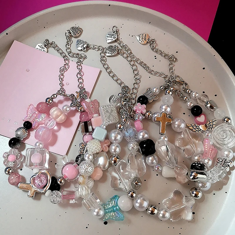 Goth Harajuku Cute Y2k Handmade Aesthetic Heart Star Charm Beads Bracelet For Women Girl Vintage Grunge EMO 2000s Accessories 3