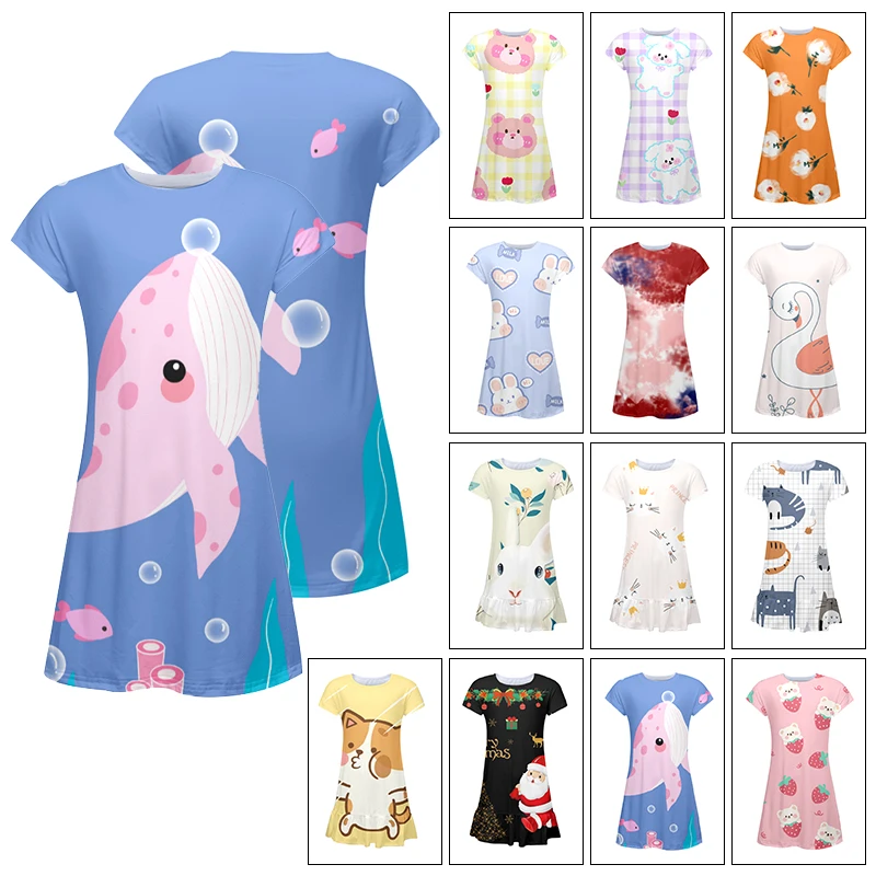 

Summer Short Sleeve Milk Silk Loose Staight Children's Nightdress Girls' Pajamas Princess Cartoon Girls' Home Clothes