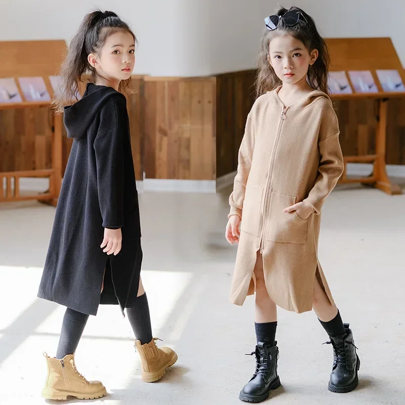 

Girls 2024 Autumn and Winter Knitting Dress Korean Style Children Clothing Kids Hooded Sweater Dress Leisure Sports, #7501