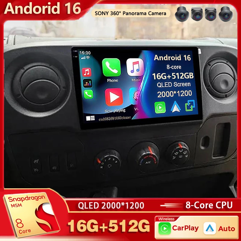 Android 16 For Renault Master Nissan NV400 Opel Movano 2K QLED Android Car Radio Multimedia Video Player GPS CarPlay