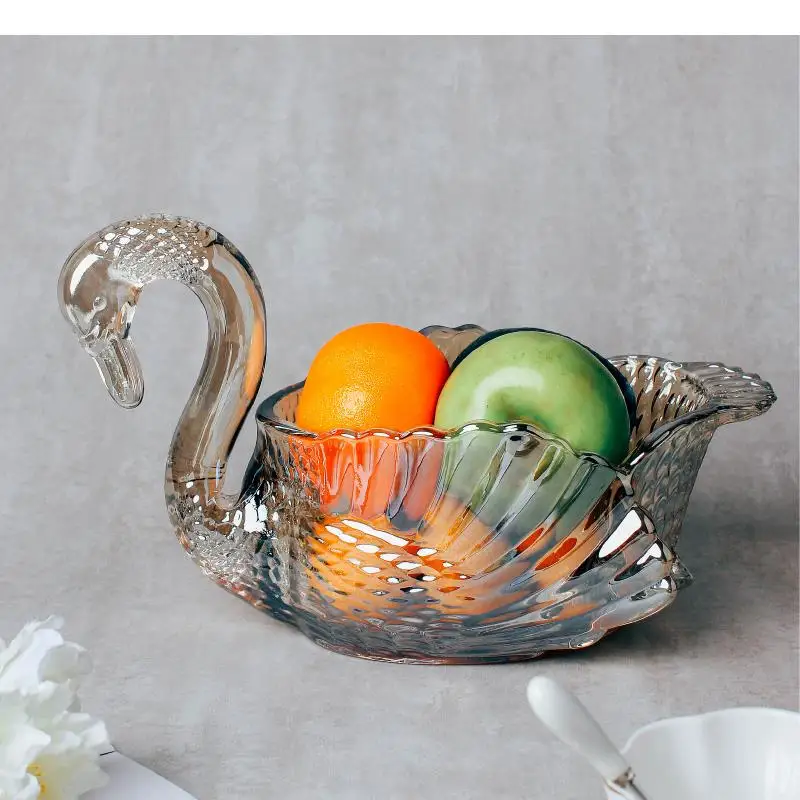 

Swan Crystal Glass Fruit Plate Transparent Decorative Plate Storage Ornaments Home Snacks Bowl Candy Jar Fruit Tray Storage Tank