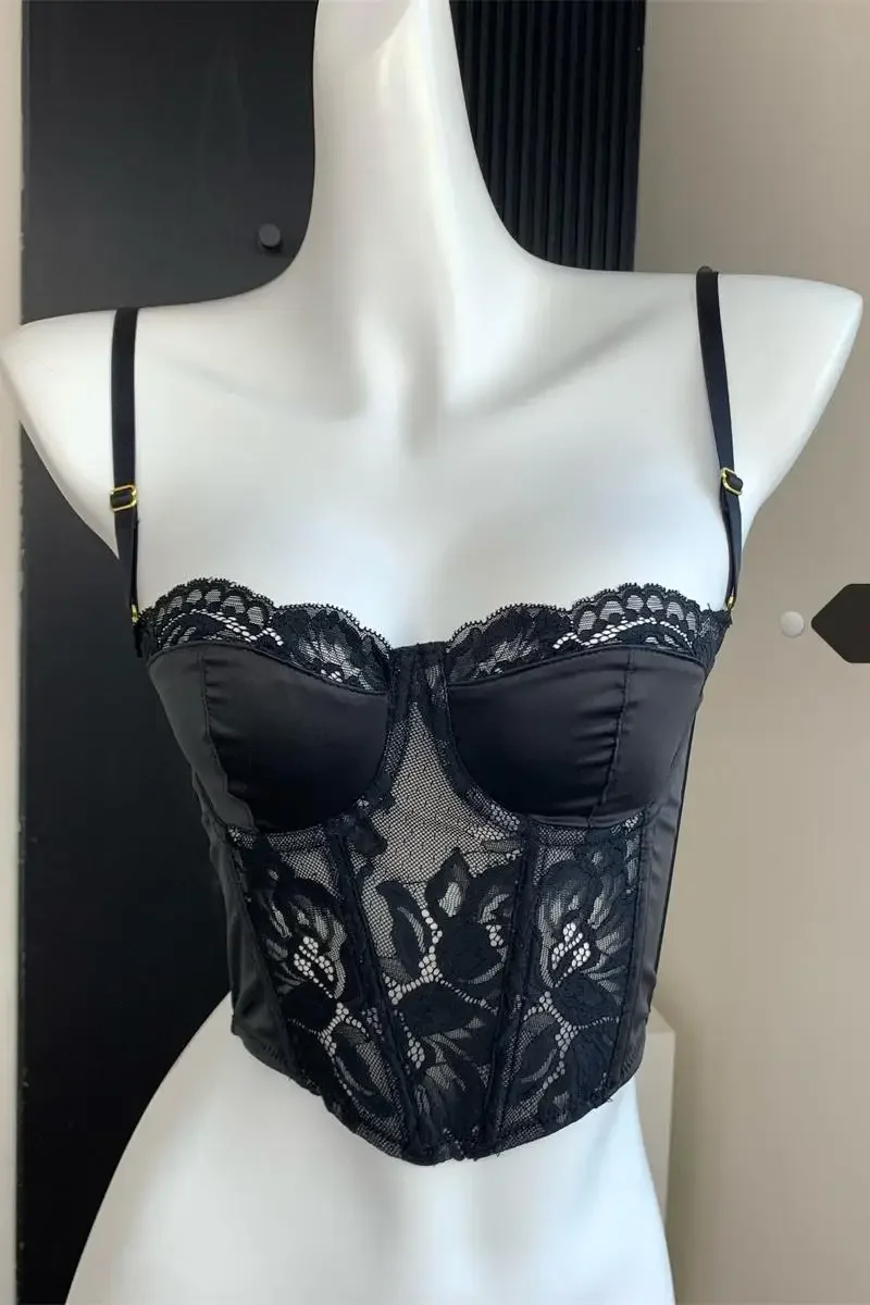 Women's Spicy Girls Pure Desire Sexy Lace Strap Top Bra Silky fabric High end Versatile Fishbone Slim Fit Bra Underwear