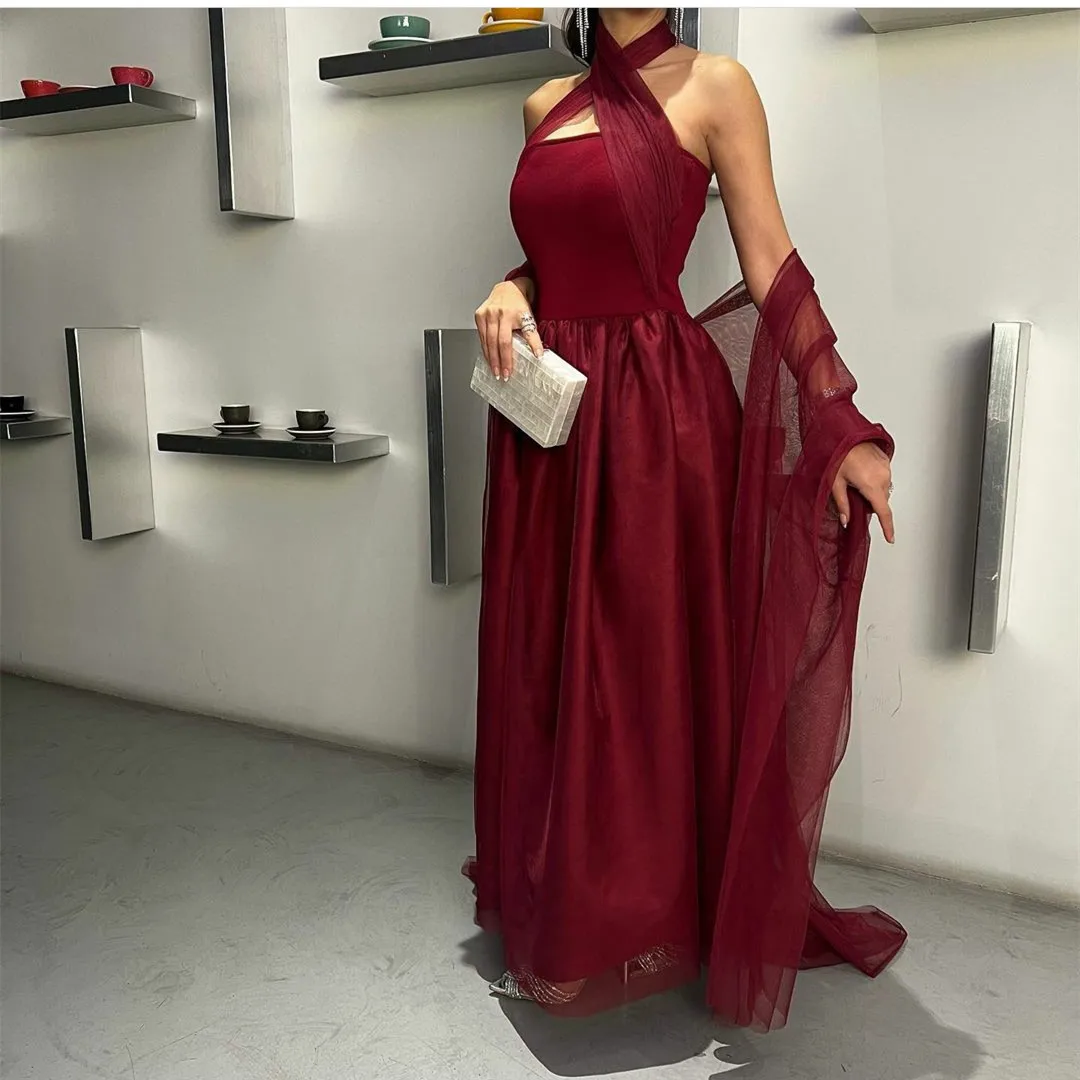 

Vintage Long Chiffon Burgundy Evening Dresses A-Line Floor Length Prom Dresses With Cape for Women