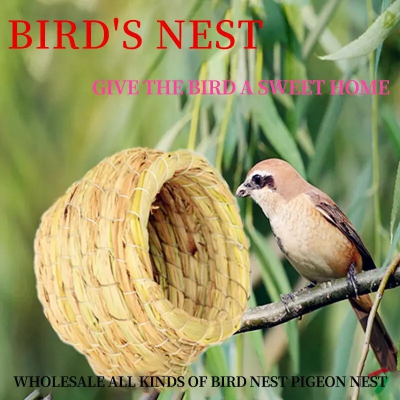 Birdcages Straw Bird Nests Natural Grass Woven Birdhouse Resting Breeding Nesting Cages Hideaway Shelter for Finch Canary