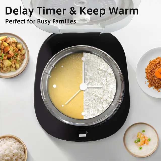  Rice Cooker Stainless Steel Inner Pot, YOKEKON Low Carb Large 8  Cup Rice Maker with Steamer Basket, 24H Delay Timer and Auto Keep Warm  Feature, Sushi/Grain/Cake/Porridge,Black: Home & Kitchen