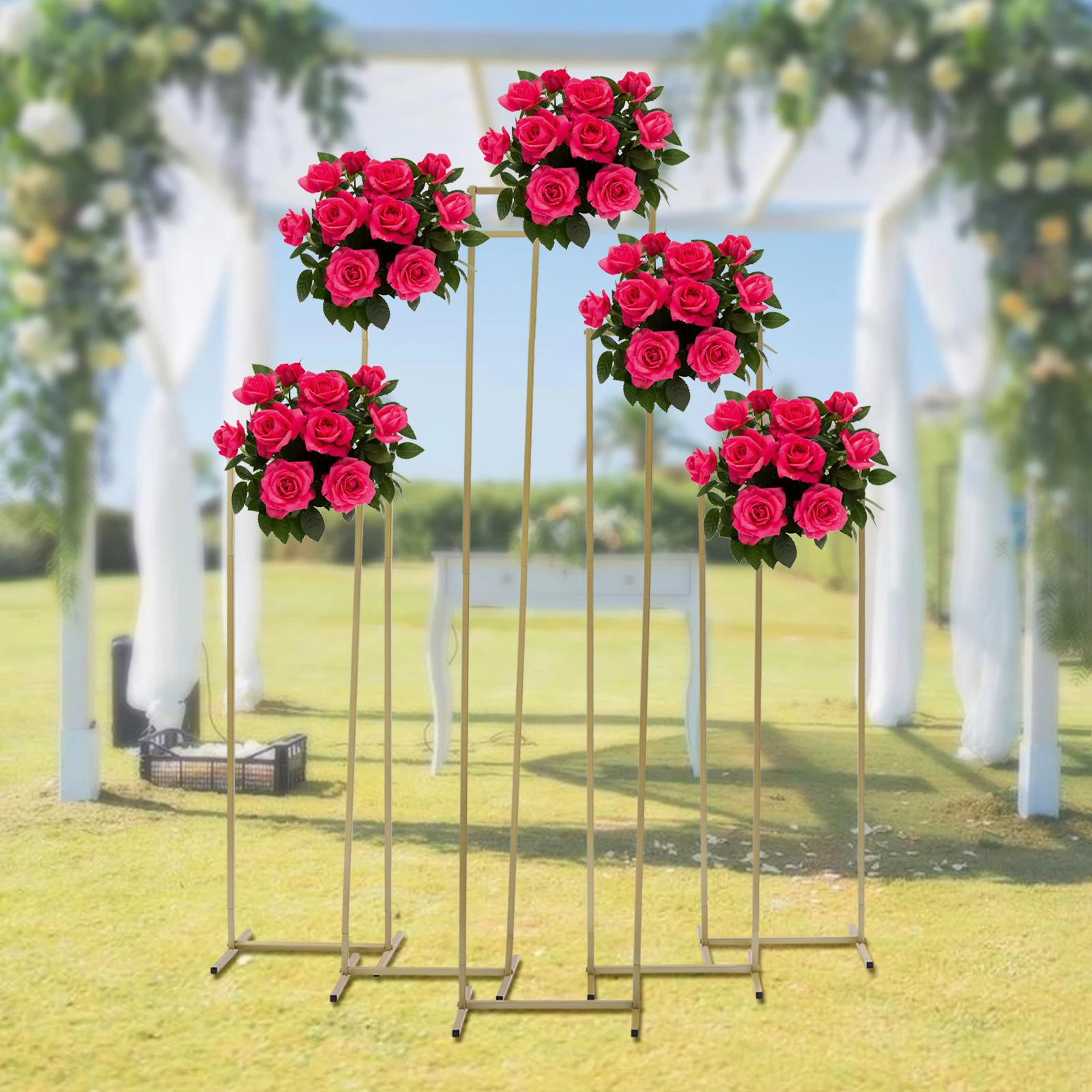 

5Pack Wedding Flower Stands Metal Vase Column Stand Outdoors Garden Patio Wedding Party Display Stand Backdrop Stand for Celemon