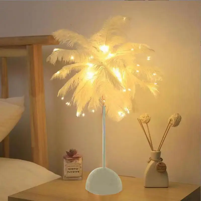 Feather LED Light Romantic Bedside Desk Lamp Elegant LED Night Light Bedroom Bedside Lamp Atmosphere Night For