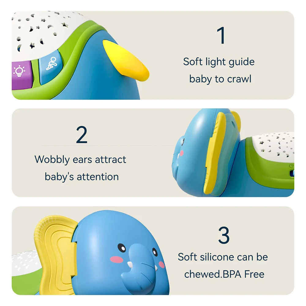 Baby Crawling Toys Musical Elephant Tummy Time Infants Toys with Timer Colorful Light Up Projection Birthday Gifts for Babies musical elephant toy,baby crawling toy