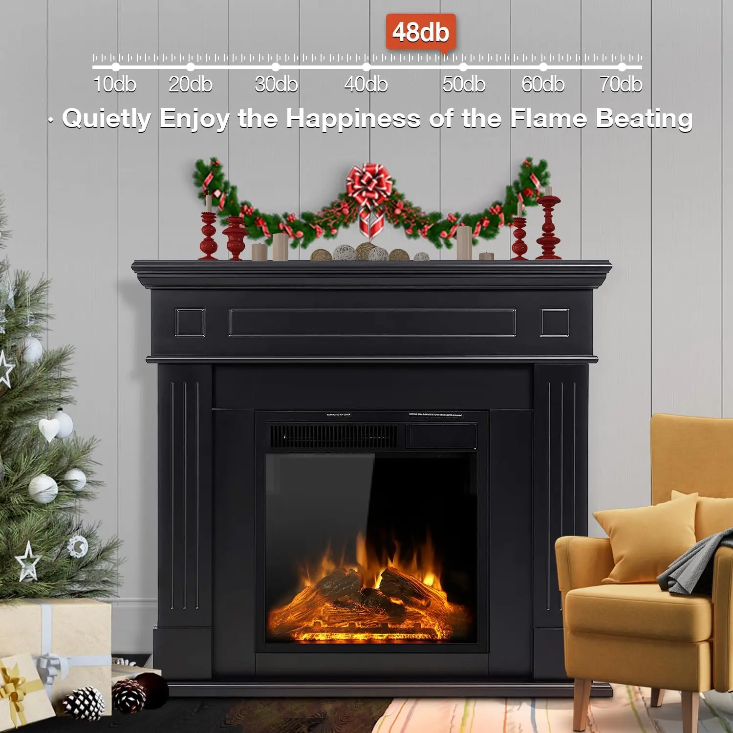 44" Electric Fireplace with Mantel Package Free-Standing Fireplace Heater, Wooden Surround Firebox with Log, Remote Control 3