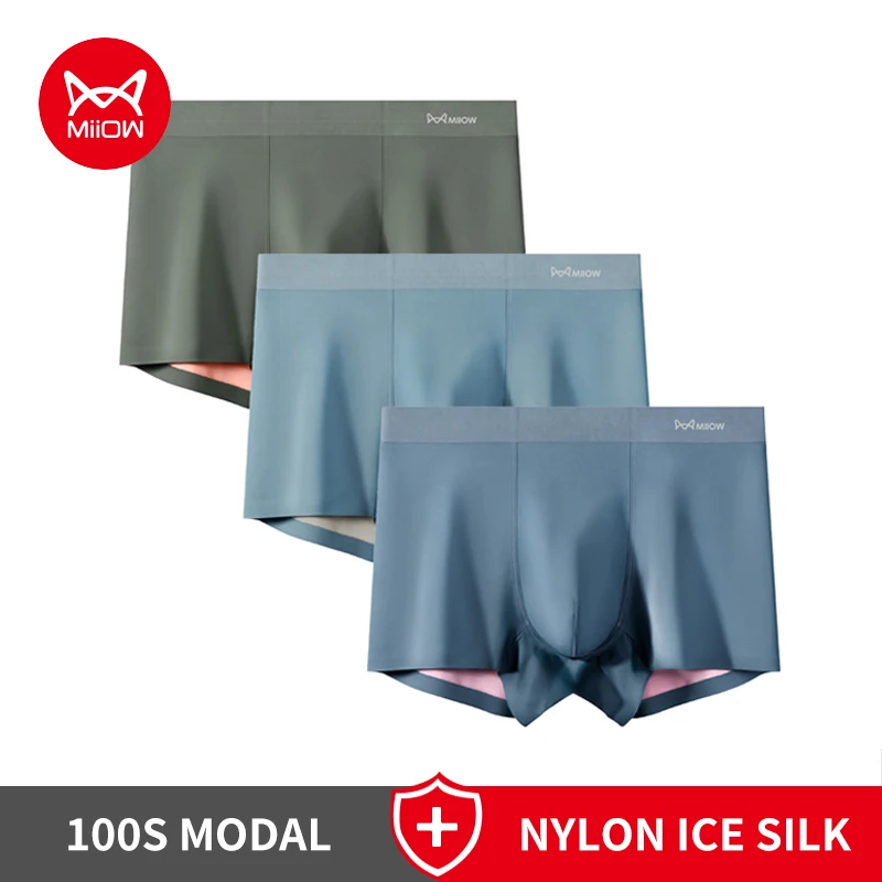 MiiOW 남성용 모달 복서 속옷, 심리스 항균 나일론 아이스 실크 팬티, 섹시한 복서 언더팬츠, 3 개  Best5