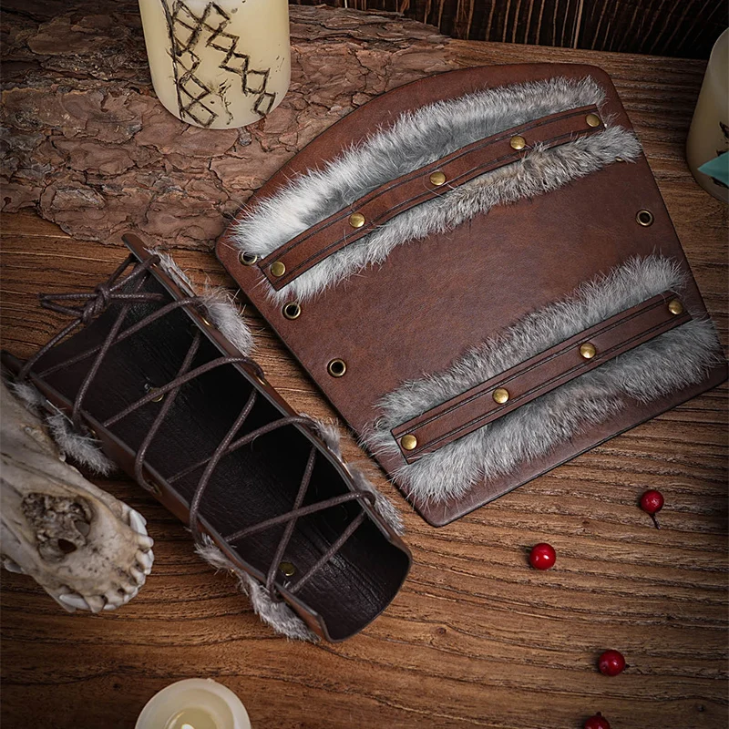 Cosplay Gloves 1Pcs Medieval Viking Style Arm Gauntlets PU Leather Armor Bracer Men Samurai Knight Wristband