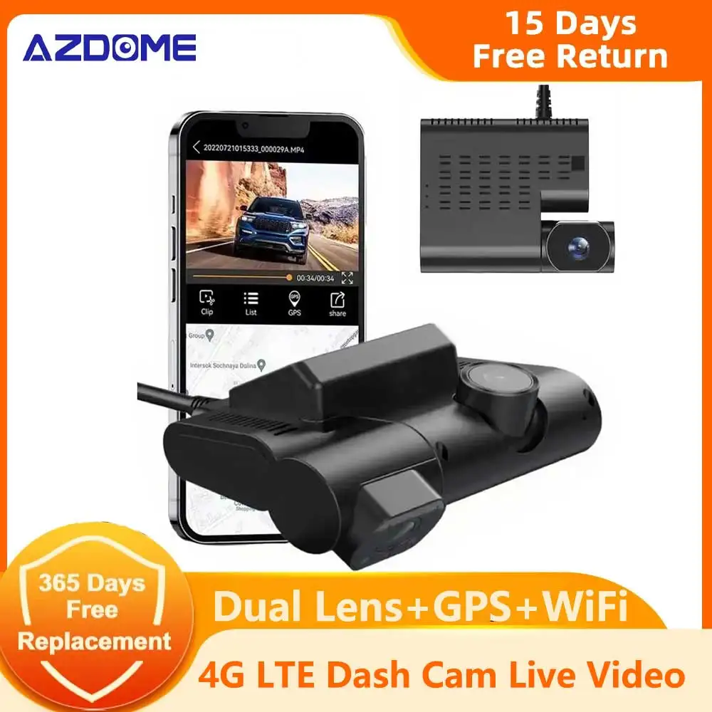 AZDOME C9 Pro 4G Car DVR Dual Lens HD 1080P Live Video GPS Tracking WiFi Remote Monitoring Dash Cam Camera Recorder Free Web APP
