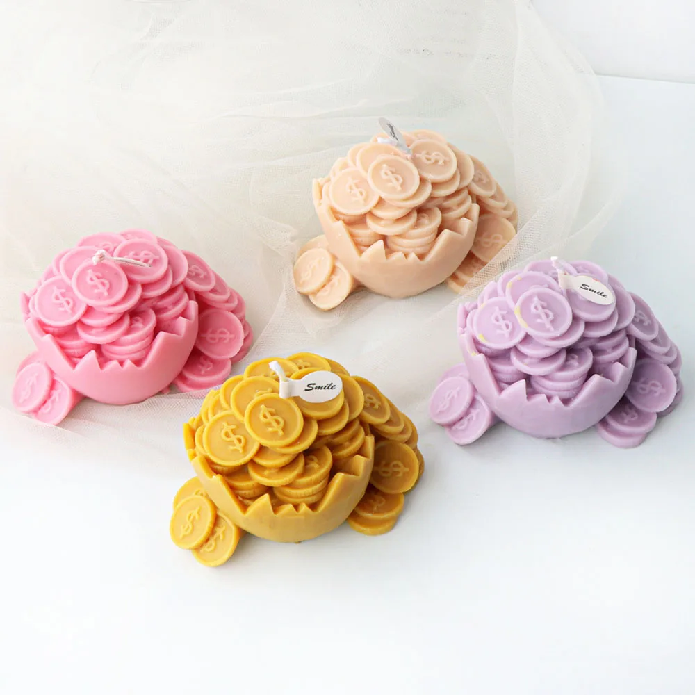 3D Coin Egg Breaking Candle Silicone Mold US Dollar Coin Banknotes Ball DIY Scented Candle Gypsum Resin Mould Cake Decor Gifts
