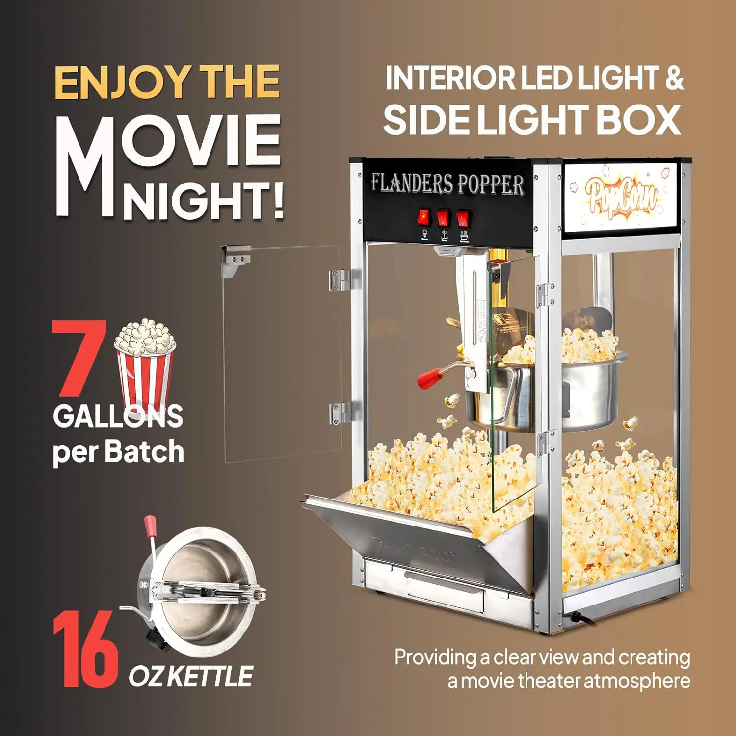 Popcorn Machine with 16 Ounce Kettle Countertop Popcorn Maker Commercial Machine w/Stainless Steel Scoop