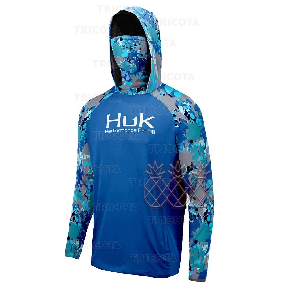 HUK Fishing Shirts Summer Long Sleeve Face Mask Fishing Hooded Shirt UPF50+  Breathable Performance Fishing Clothes Camisa Pesca