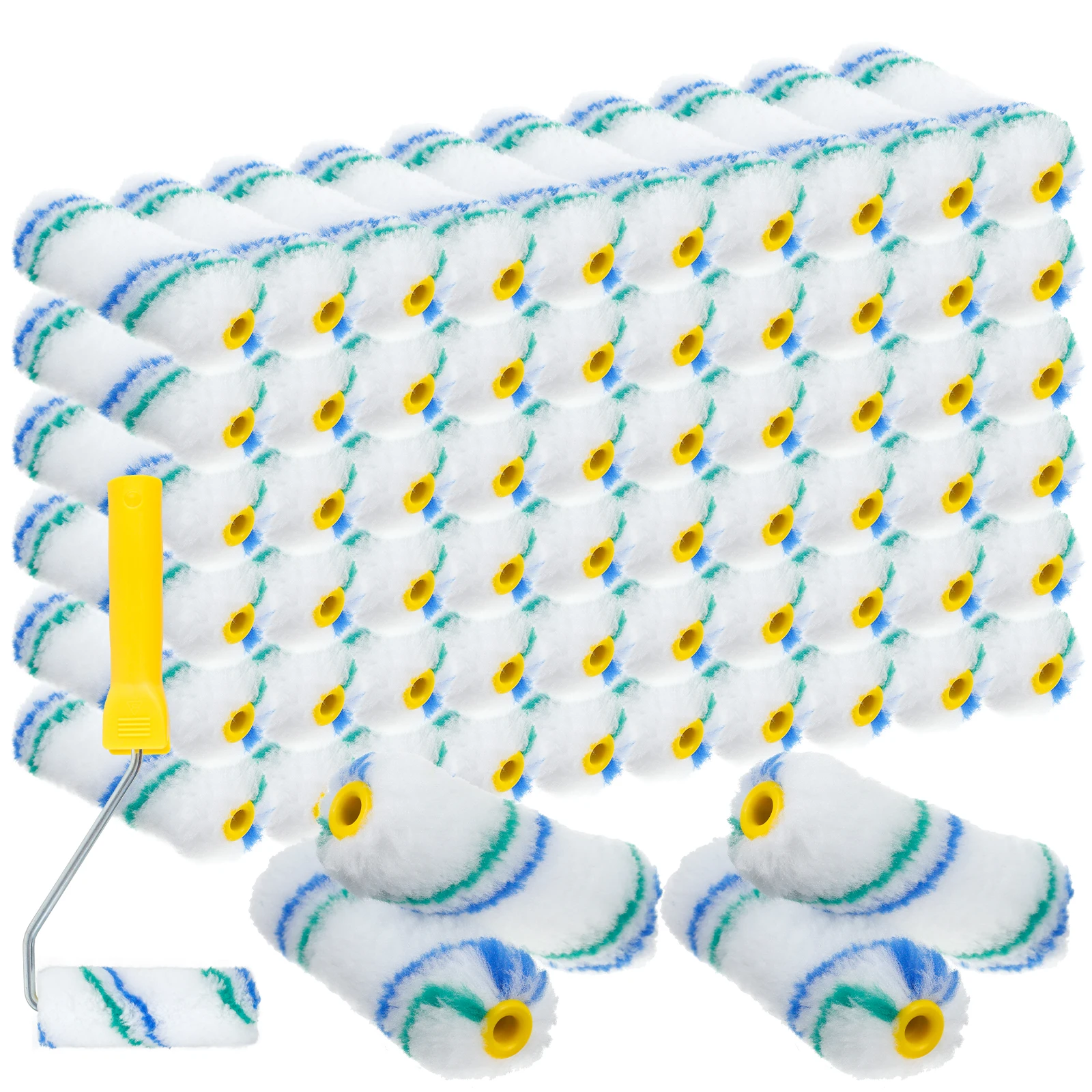 

61Pcs Mini Paint Roller Covers Kit 4 inch Small Paint Rollers with Roller Frame Polyester Paint Roller Brush Reusable Paint
