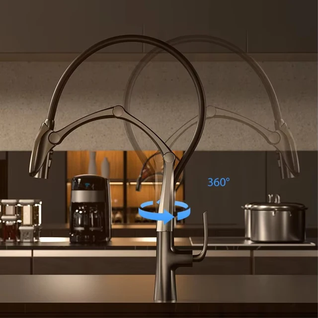 Luxury Gunmetal Brass Kitchen Faucet with LED Display,Sensor&Pull-Out 3-Function Spray,Touchless High Pressure Water-Saving Tap 4