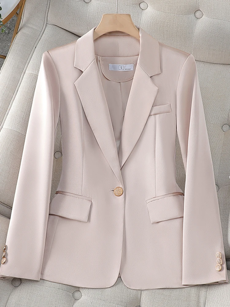 ZJYT Elegant Spring Blazers for Women 2024 Jackets Coats One Button Office Lady Veste Femme Plus Size Outerwear Tops Mujer Black