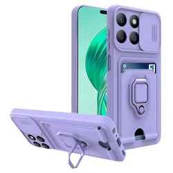 Luxury Shockproof Slide Camera Card Slot TPU Phone Case with Soft Holder and Armour Back Cover for Honor 90 lite (Purple)