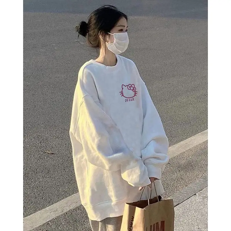 Japanese Kawaii Clothes Hello Kitty Print O-neck Sweatshirt