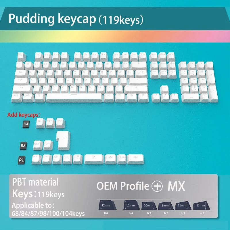 Backlit para Mx Profile Kit de teclado mecânico, 129 chaves, OEM