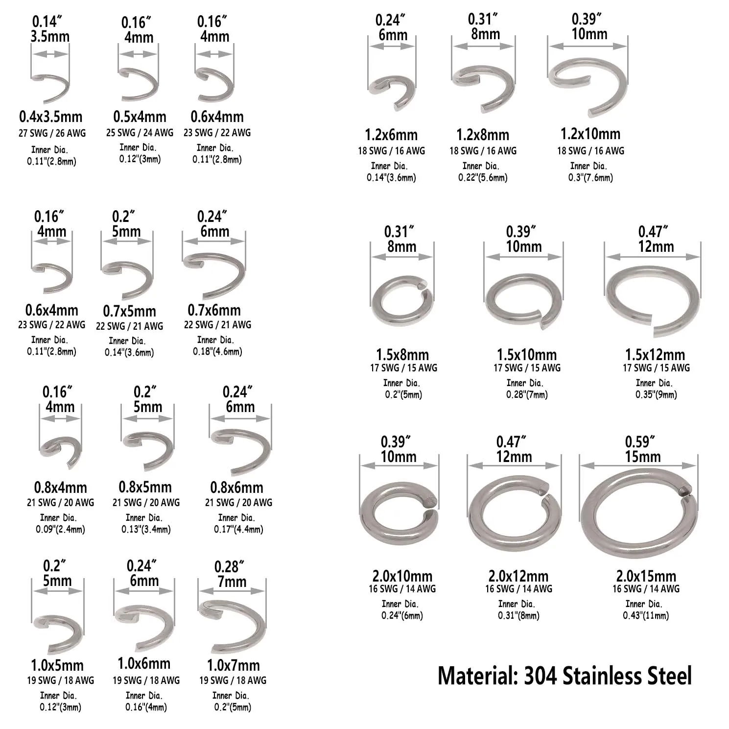 250/1000/5000PCS Stainless Steel Jump Rings 4mm 5mm 6mm 7mm 8mm 9mm 10mm 12mm 15mm Round Metal Split Opened Rings 8mm silicone o rings semitransparent round leather finx rings eco friendly