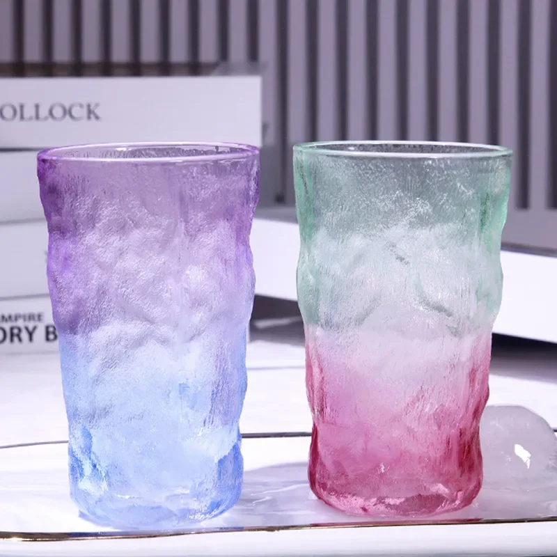 

Creative Glacier Pattern Glass Water Cup Household Gradient Color Beer Steins Tea Cup Breakfast Cup Juice Cup