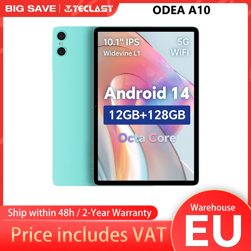 Tablette Teclast ODEA A10 pour enfants, Widevine L1, 10,1 pouces, 12 Go (4 Go + 8 Go) de RAM, 128 Go de ROM, 8 cœurs, UNISOC T606, 1280x800, Android 14, Mali-G57, 6000 mAh, 5MP+2MP, prend en charge les cartes TF jusqu'à 1 To, GPS 1