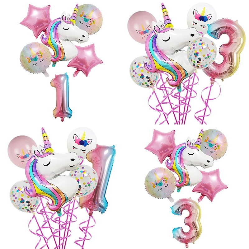 1Set Palloncino Unicorno Arcobaleno Numero 32 Pollici Palloncini Foil Bambini Ragazza Unicorno Decorazioni Per Feste Di Compleanno Fai Da Te Baby Show