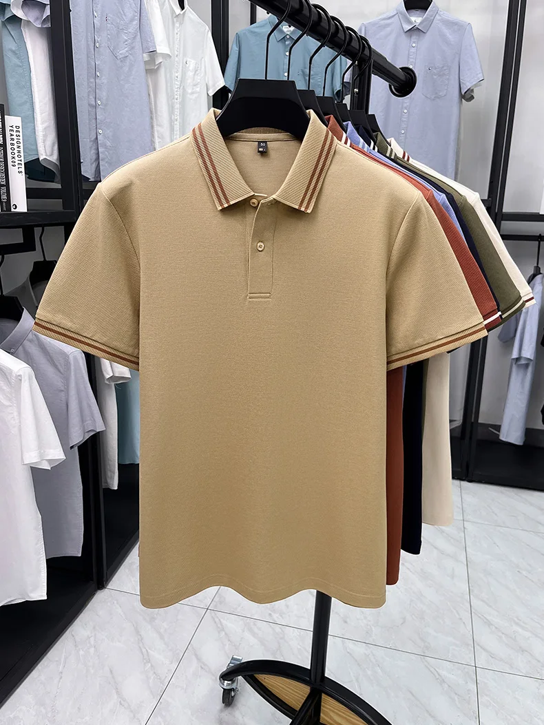 100% pure cotton men's short sleeve polo shirt high-quality fashion soft comfort striped decoration summer casual T-shirt top 22 S352d94d59d5541d083813c3308fcbd63D