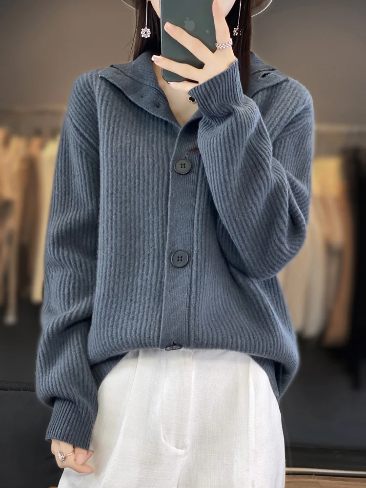 CHICUU Women Turtleneck Wool Cardigan Casual Loose Solid Sweater Autumn Winter 100% Merino Wool Knitwear Korean Popular Clothes