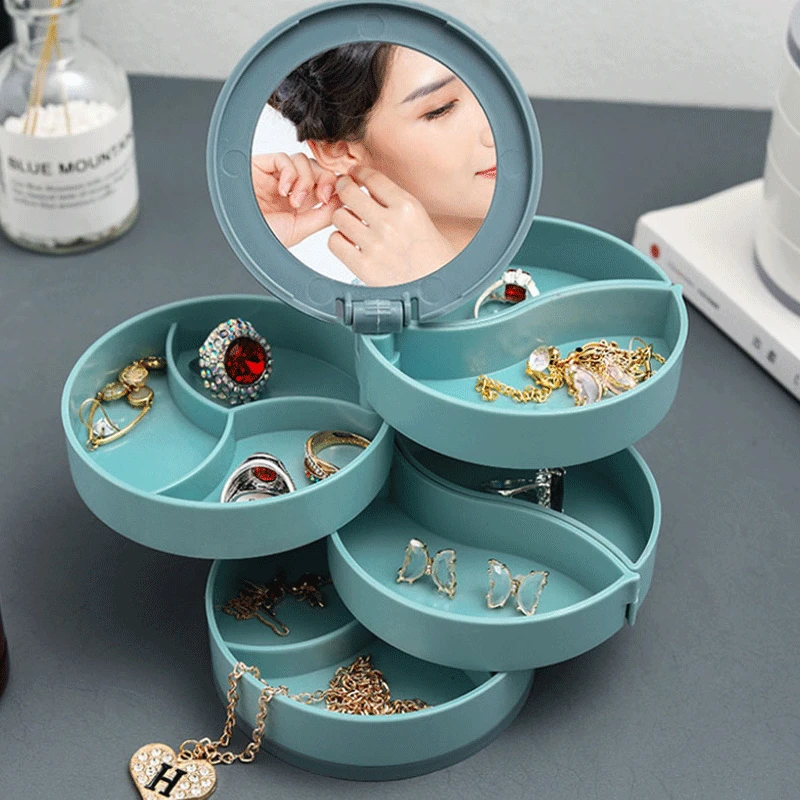 1pc Jewelry Display Tray Storage Box Multilayer Rotating Plastic Stand Earrings Ring Box Cosmetics Beauty Container