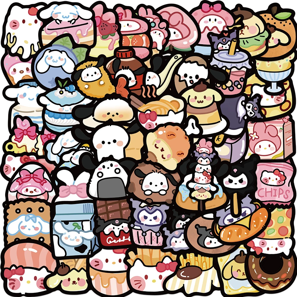 

10/30/50pcs Cute Sanrio Food Stickers Kawaii Girls Kids Cartoon Decals Toys Decorative Phone Stationery Diary Decoration Sticker