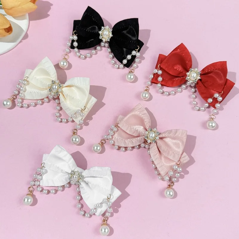 Damen-Haarspangen mit Perlen und Schleife, Quasten, Modische Luxus-Haaraccessoires für Party/Lolita/Tägliche Outfits, Schmetterling-Haarspange