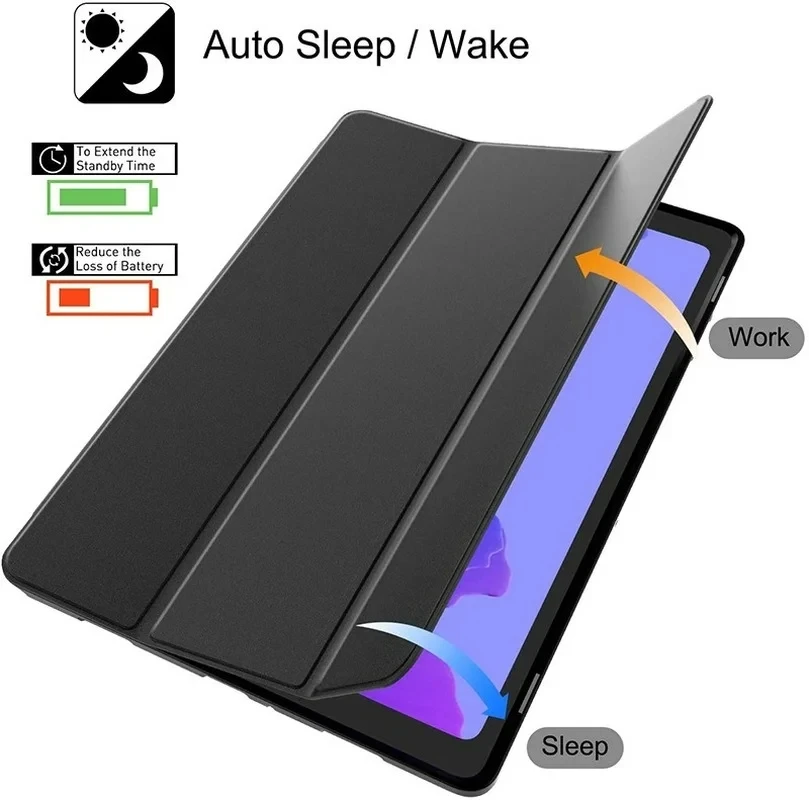 Premium Tri-fold Leather Silicone Soft Back Tablet Case - 12.4-inch