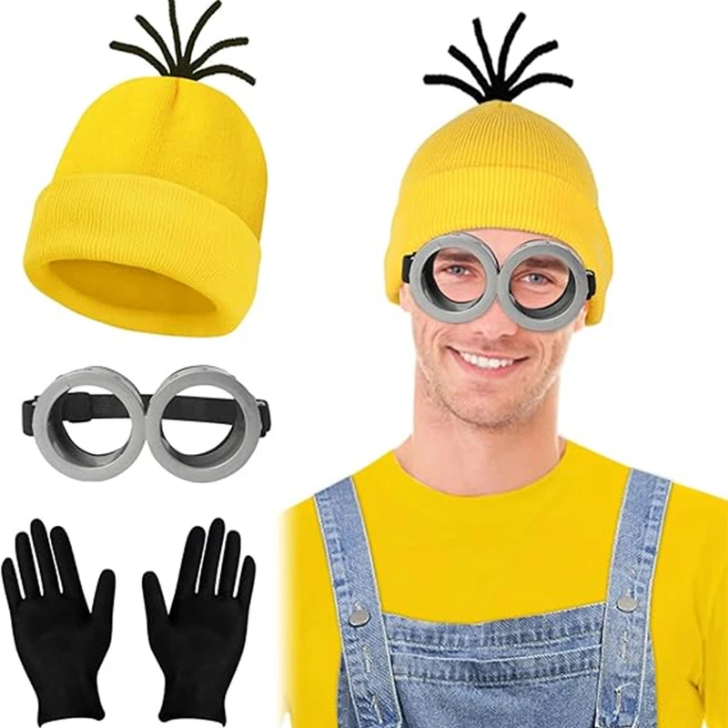 Anime Cosplay Accessories Anime Cosplay Props Anime Despicable Me Minions Cosplay Costume Yellow Beanie Steampunk Goggles Stretchy Gloves Halloween Party Costumes For Adult